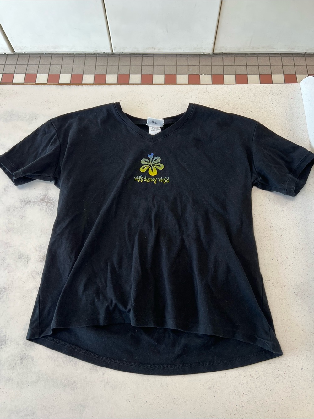 Vintage Disney world  Black Short-Sleeve Tee with Lime Green Floral Logo